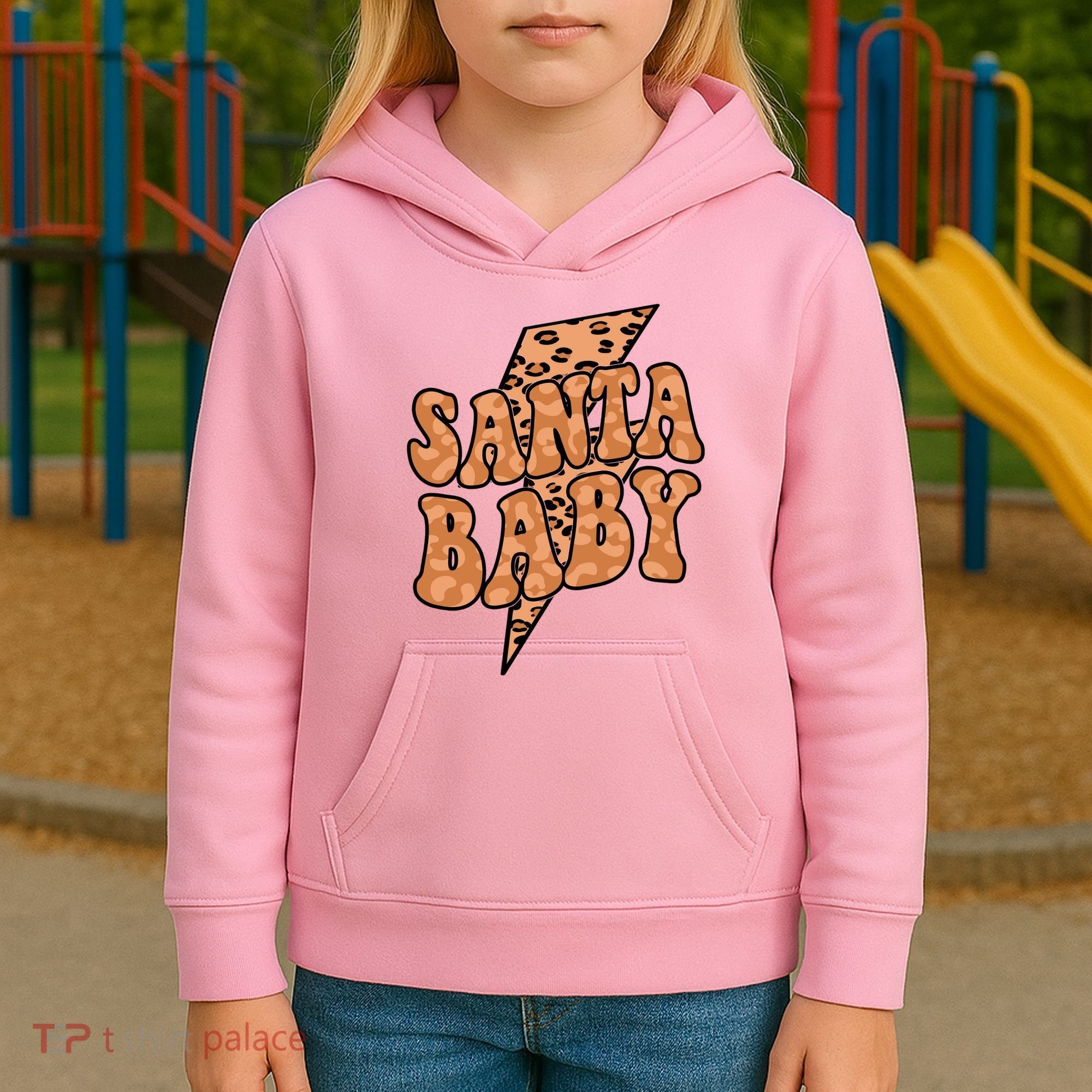 Santa Baby Lightning Cheetah Christmas Kids Hoodie
