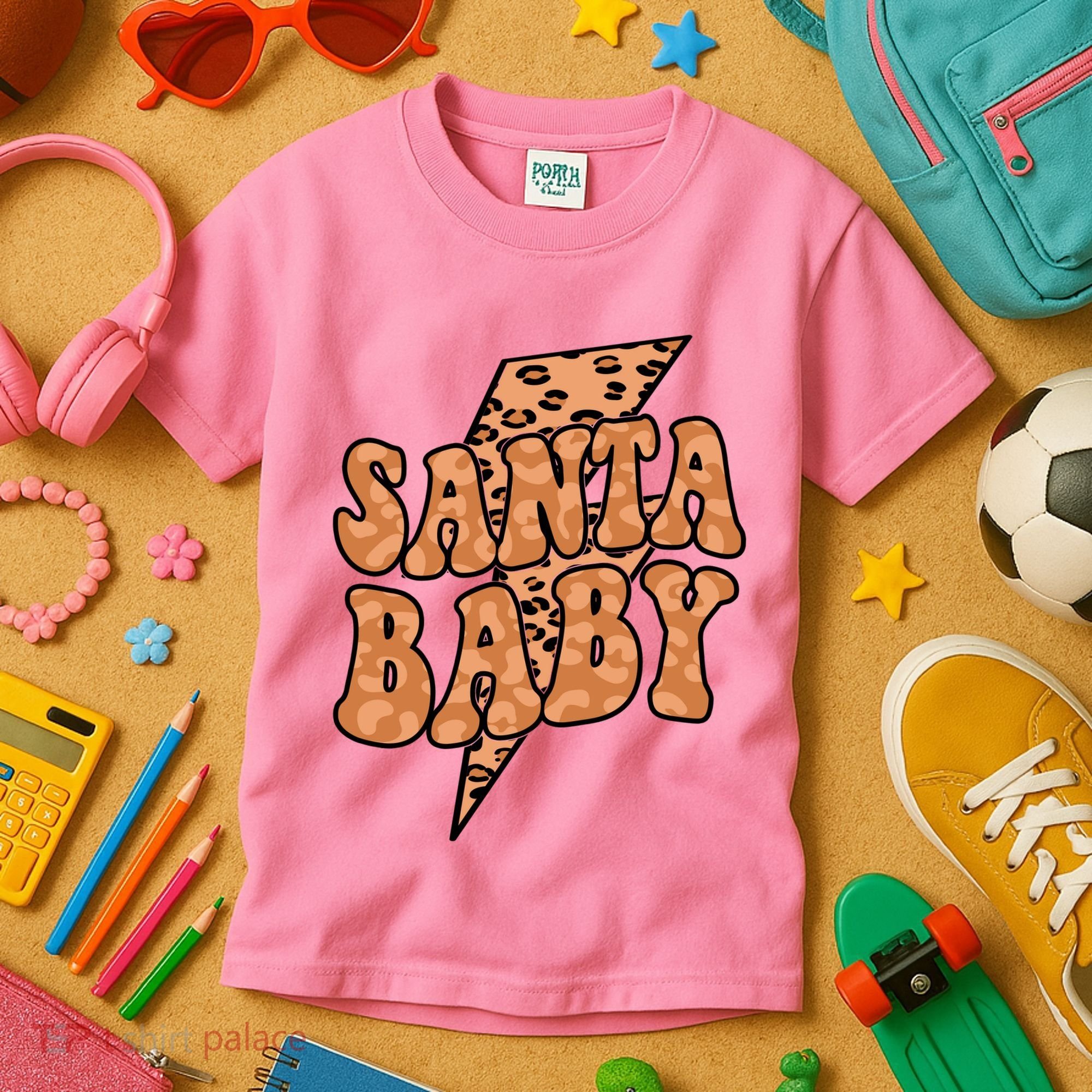 Santa Baby Lightning Cheetah Christmas Kids T-Shirt