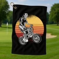 Skeleton Biking Lazy Halloween Costume Retro Bicycle Cute Gift Golf Towel thumb 1