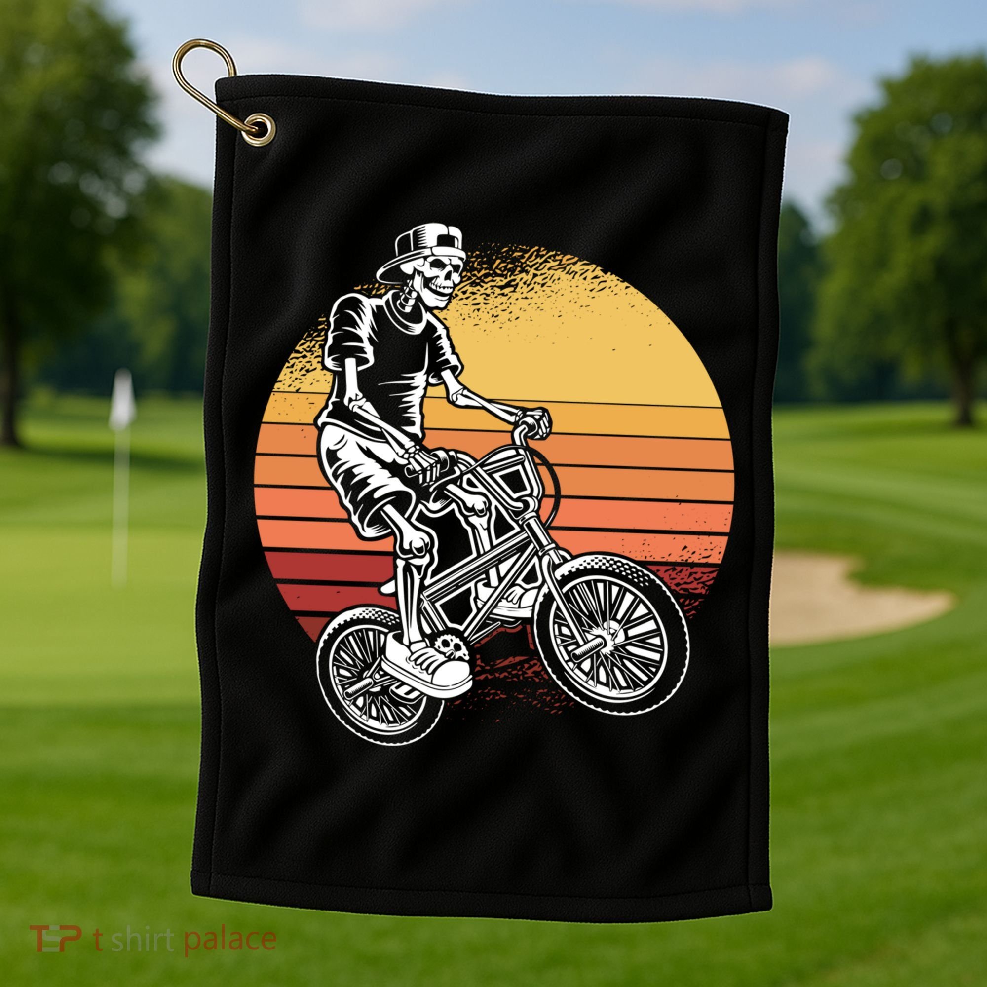 Skeleton Biking Lazy Halloween Costume Retro Bicycle Cute Gift Golf Towel