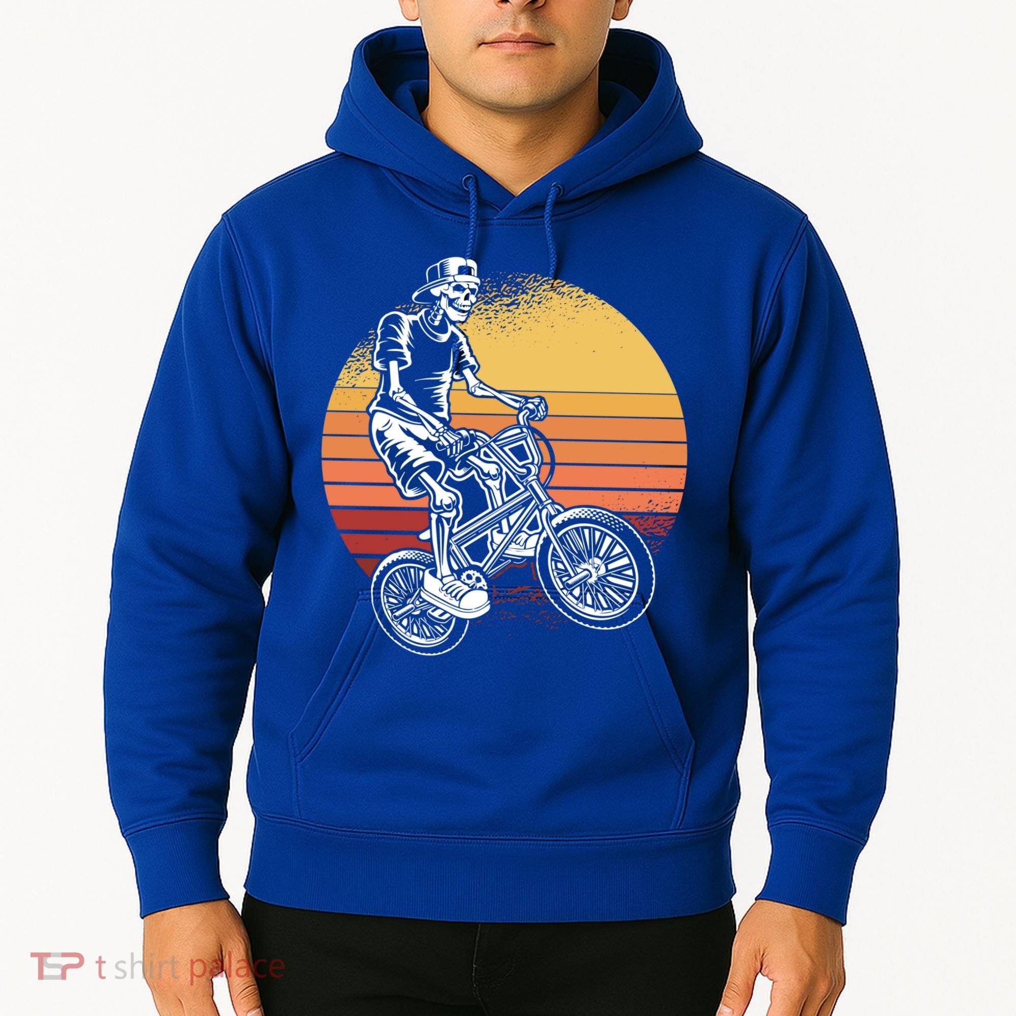 Skeleton Biking Lazy Halloween Costume Retro Bicycle Cute Gift Hoodie