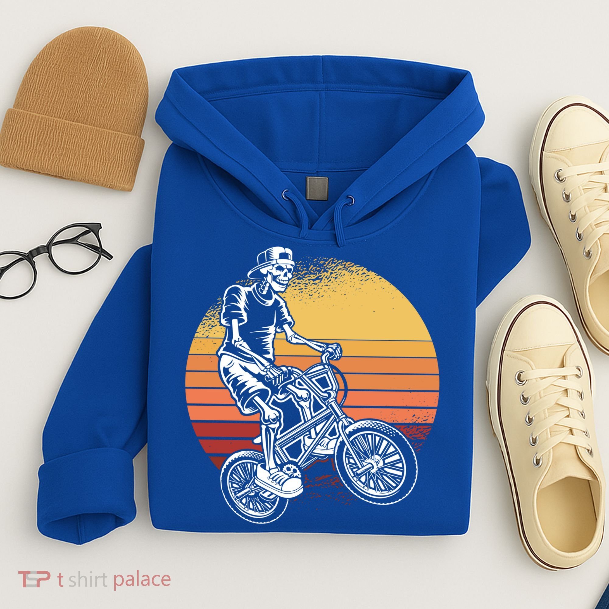 Skeleton Biking Lazy Halloween Costume Retro Bicycle Cute Gift Hoodie