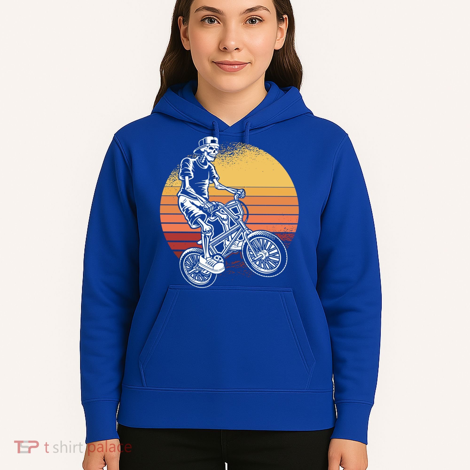 Skeleton Biking Lazy Halloween Costume Retro Bicycle Cute Gift Hoodie