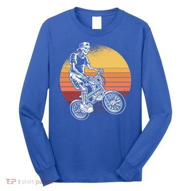 Skeleton Biking Lazy Halloween Costume Retro Bicycle Cute Gift Long Sleeve Shirt