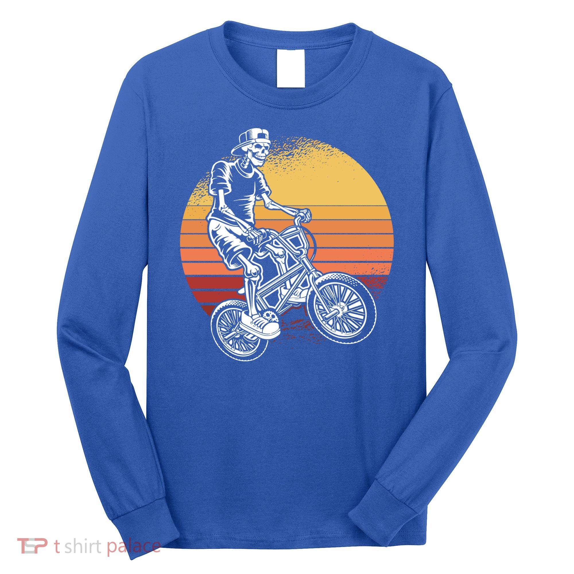 Skeleton Biking Lazy Halloween Costume Retro Bicycle Cute Gift Long Sleeve Shirt