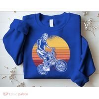 Skeleton Biking Lazy Halloween Costume Retro Bicycle Cute Gift Sweatshirt thumb 2