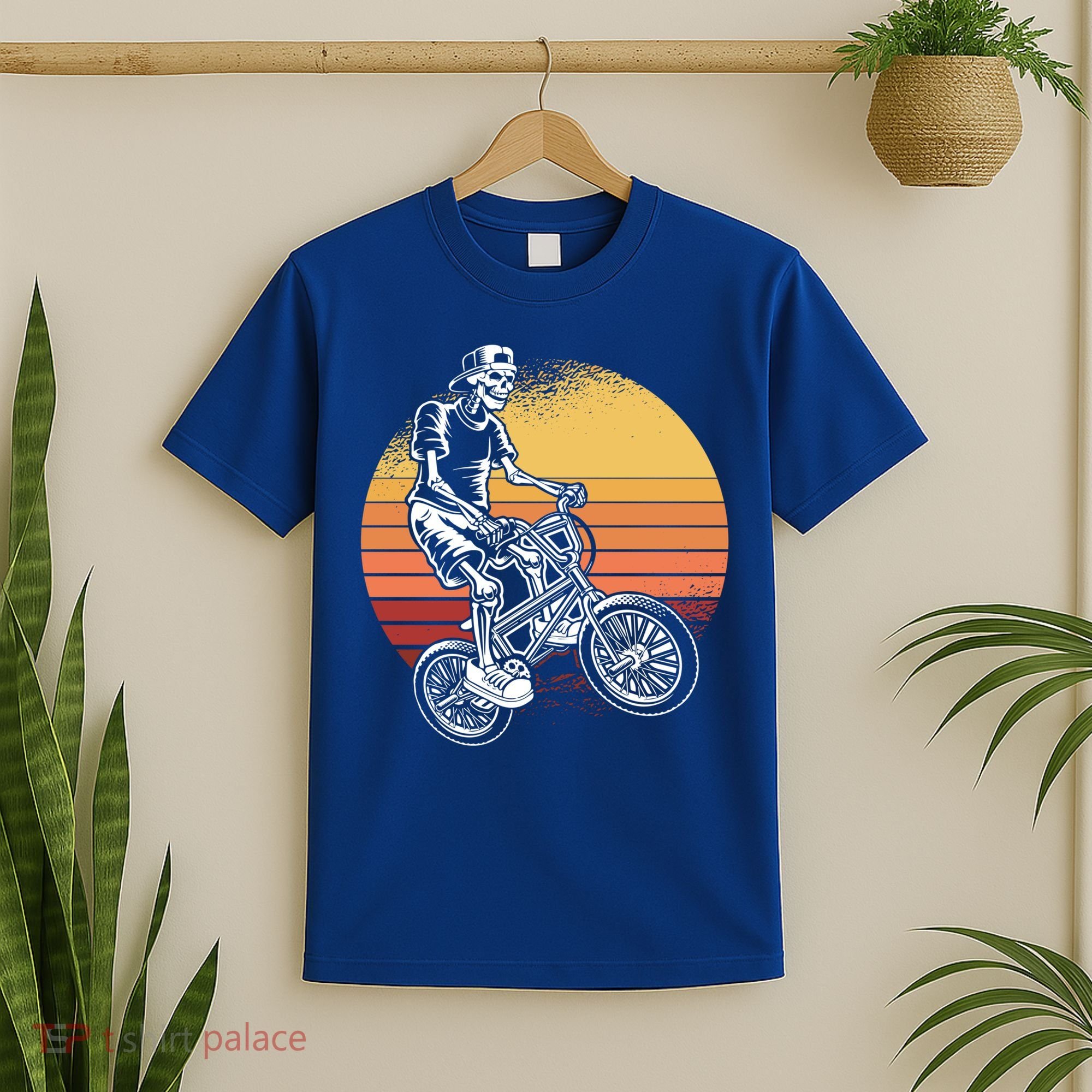 Skeleton Biking Lazy Halloween Costume Retro Bicycle Cute Gift T-Shirt