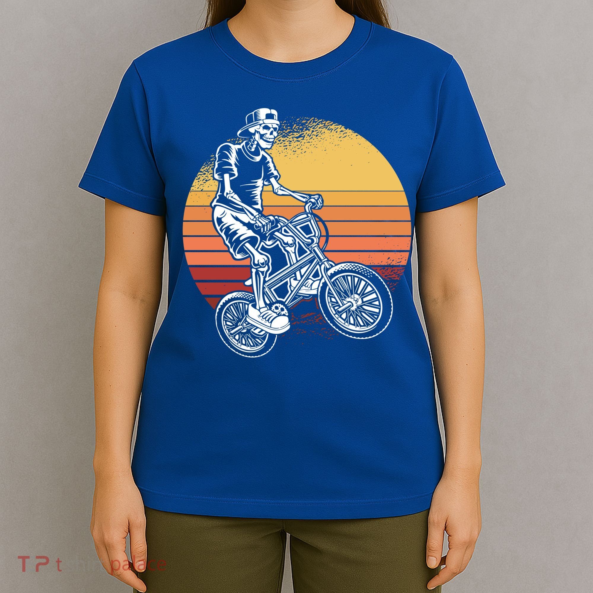 Skeleton Biking Lazy Halloween Costume Retro Bicycle Cute Gift T-Shirt