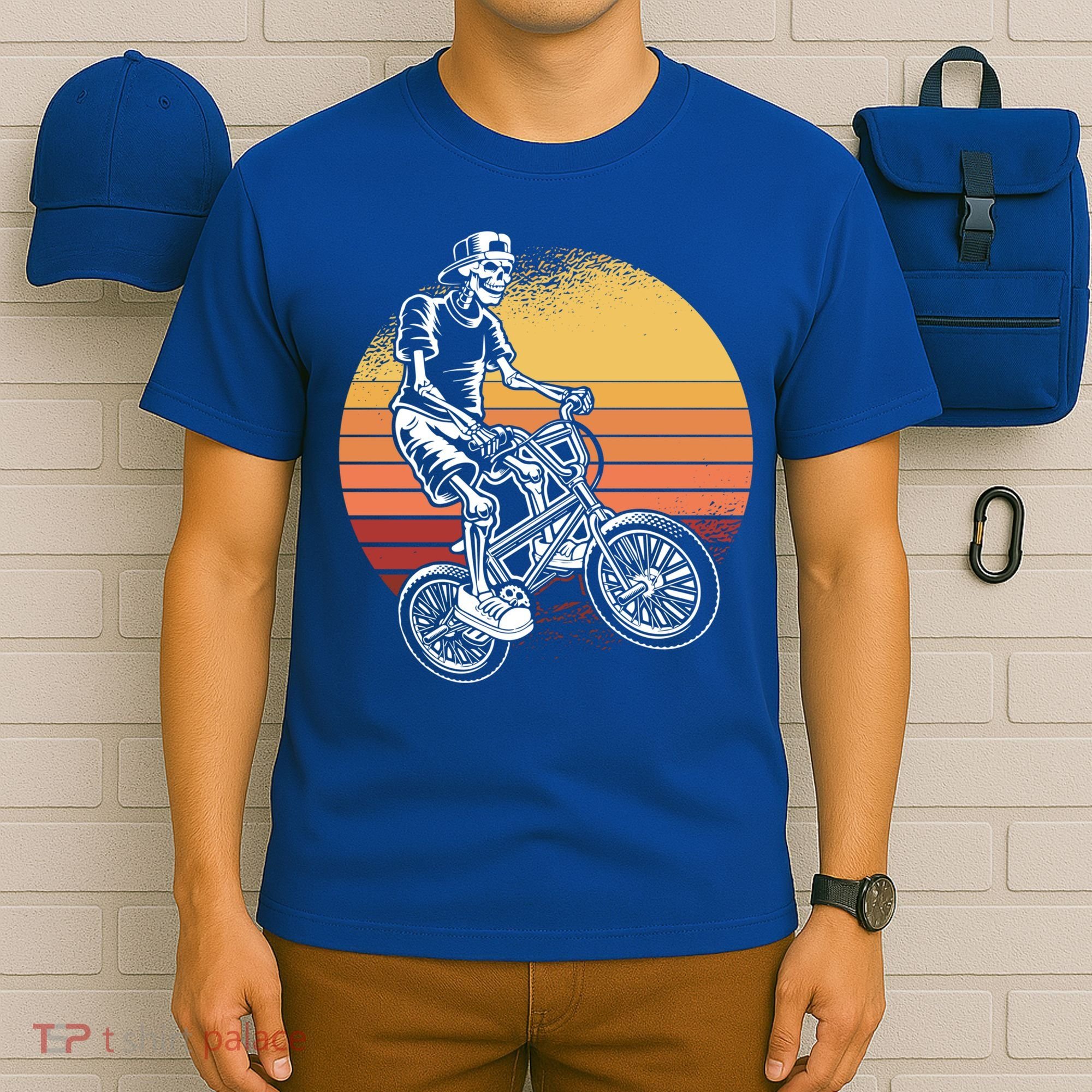 Skeleton Biking Lazy Halloween Costume Retro Bicycle Cute Gift T-Shirt