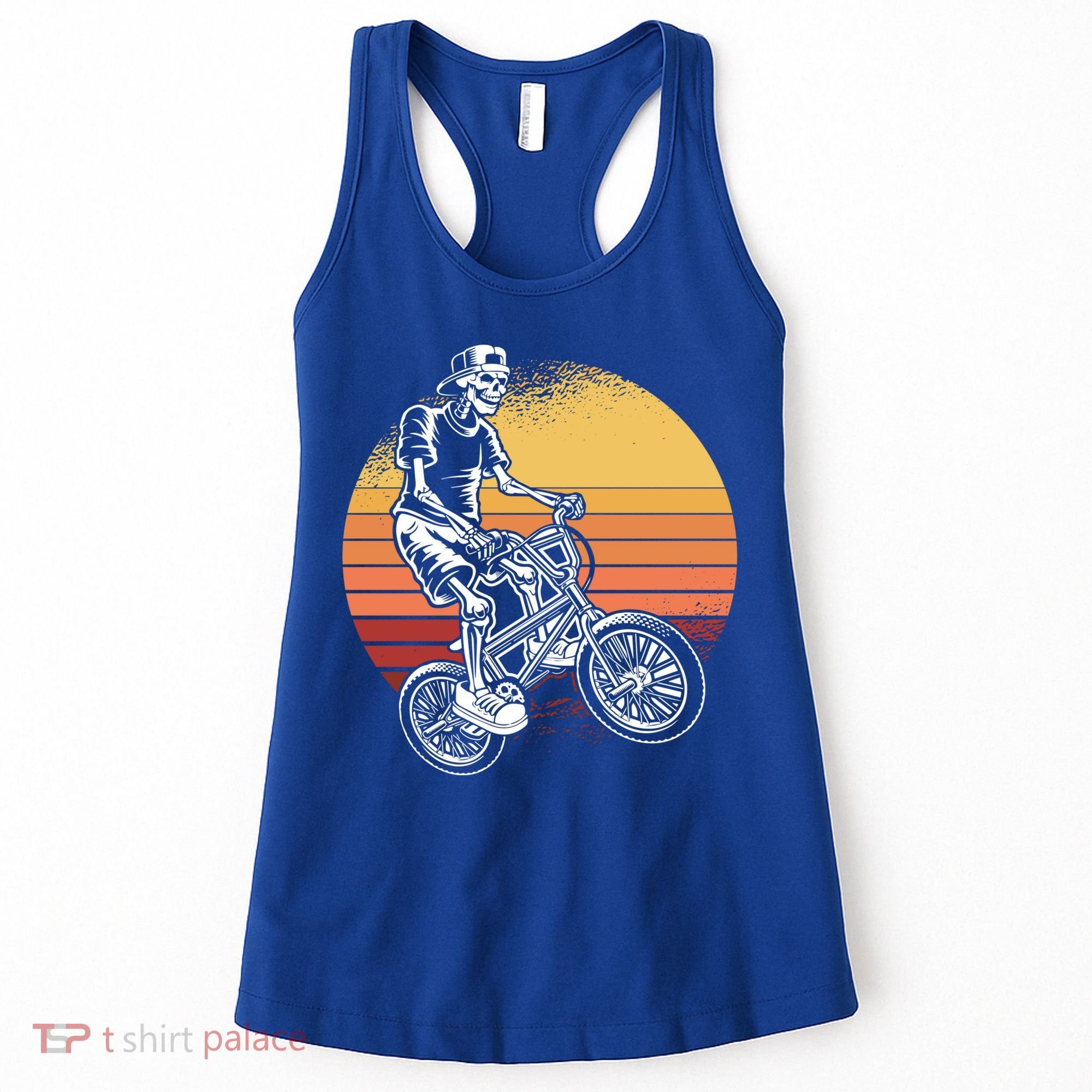 Skeleton Biking Lazy Halloween Costume Retro Bicycle Cute Gift Women's Tank Top