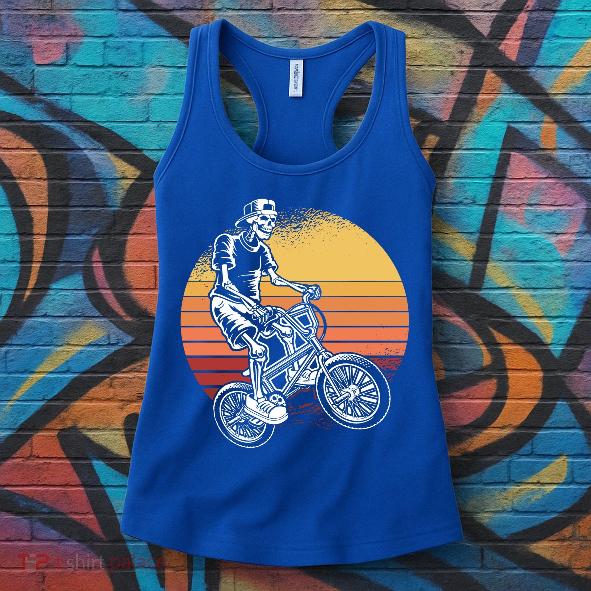 Skeleton Biking Lazy Halloween Costume Retro Bicycle Cute Gift Women's Tank Top