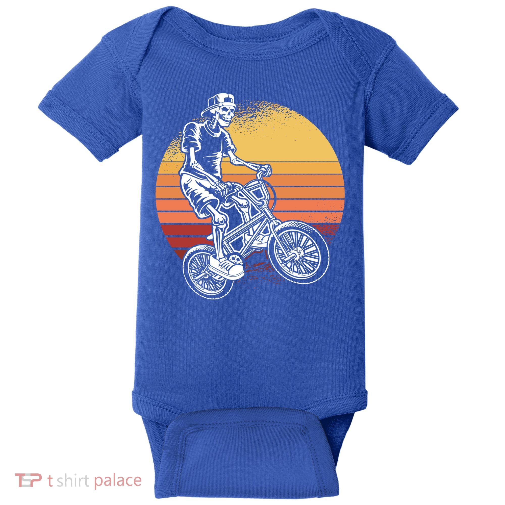 Skeleton Biking Lazy Halloween Costume Retro Bicycle Cute Gift Baby Bodysuit