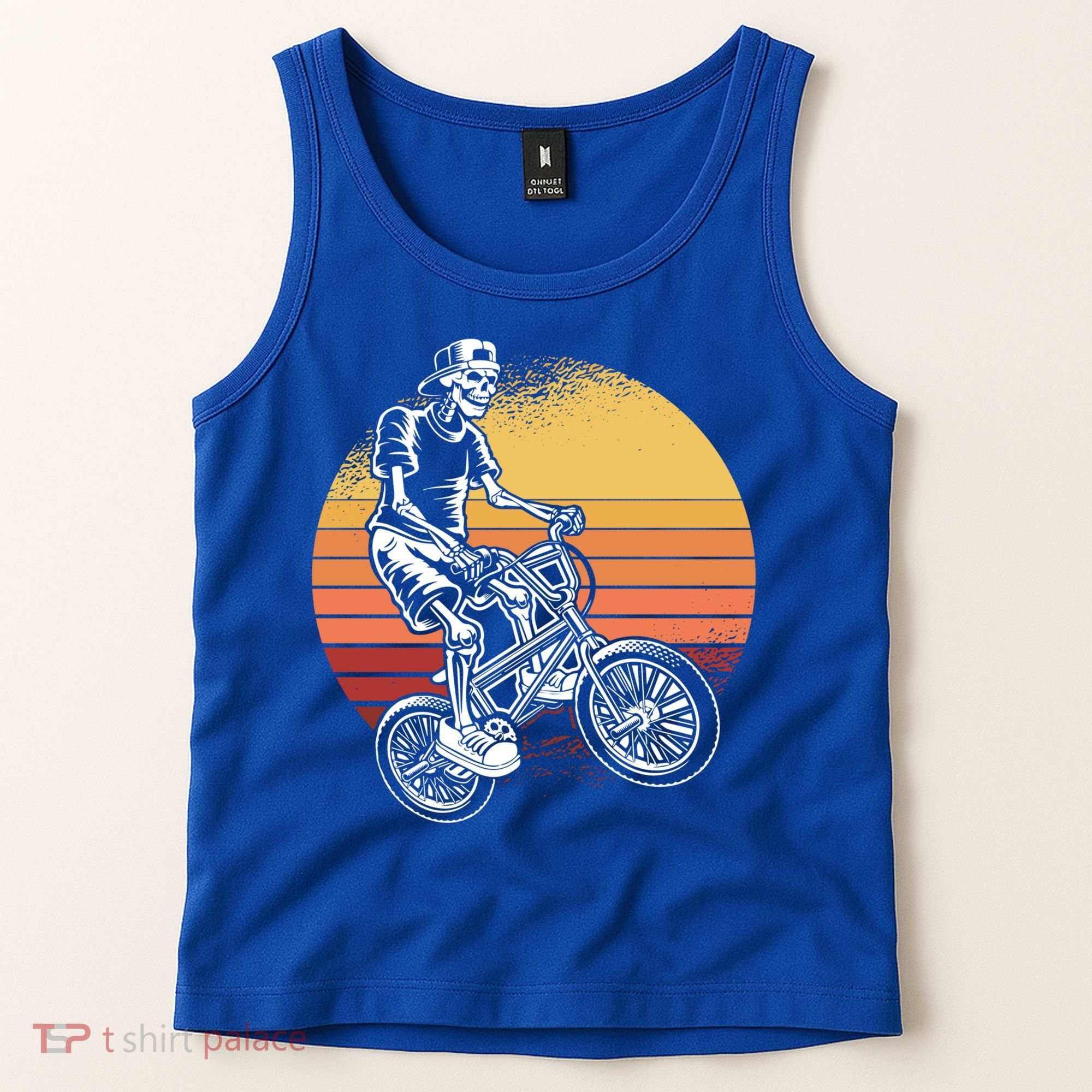 Skeleton Biking Lazy Halloween Costume Retro Bicycle Cute Gift Tank Top