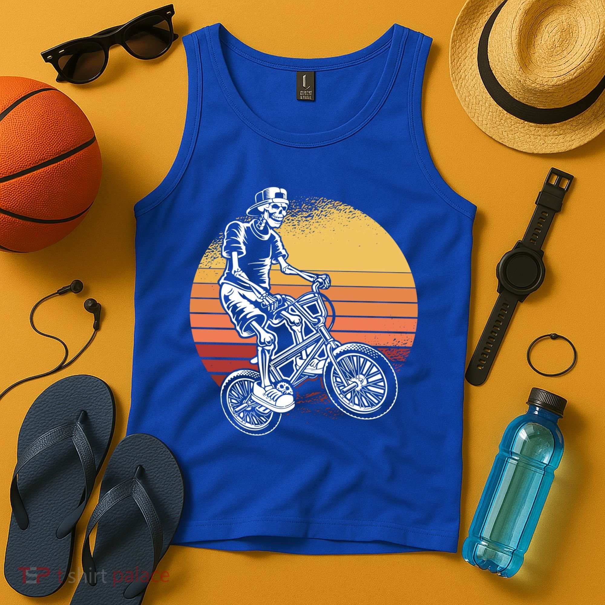 Skeleton Biking Lazy Halloween Costume Retro Bicycle Cute Gift Tank Top