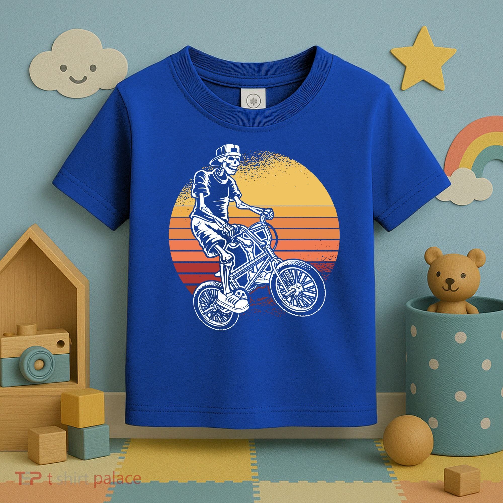 Skeleton Biking Lazy Halloween Costume Retro Bicycle Cute Gift Toddler T-Shirt