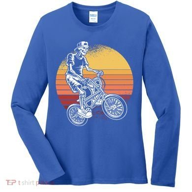 Skeleton Biking Lazy Halloween Costume Retro Bicycle Cute Gift Women's Long Sleeve Shirt