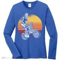 Skeleton Biking Lazy Halloween Costume Retro Bicycle Cute Gift Women's Long Sleeve Shirt thumb 0