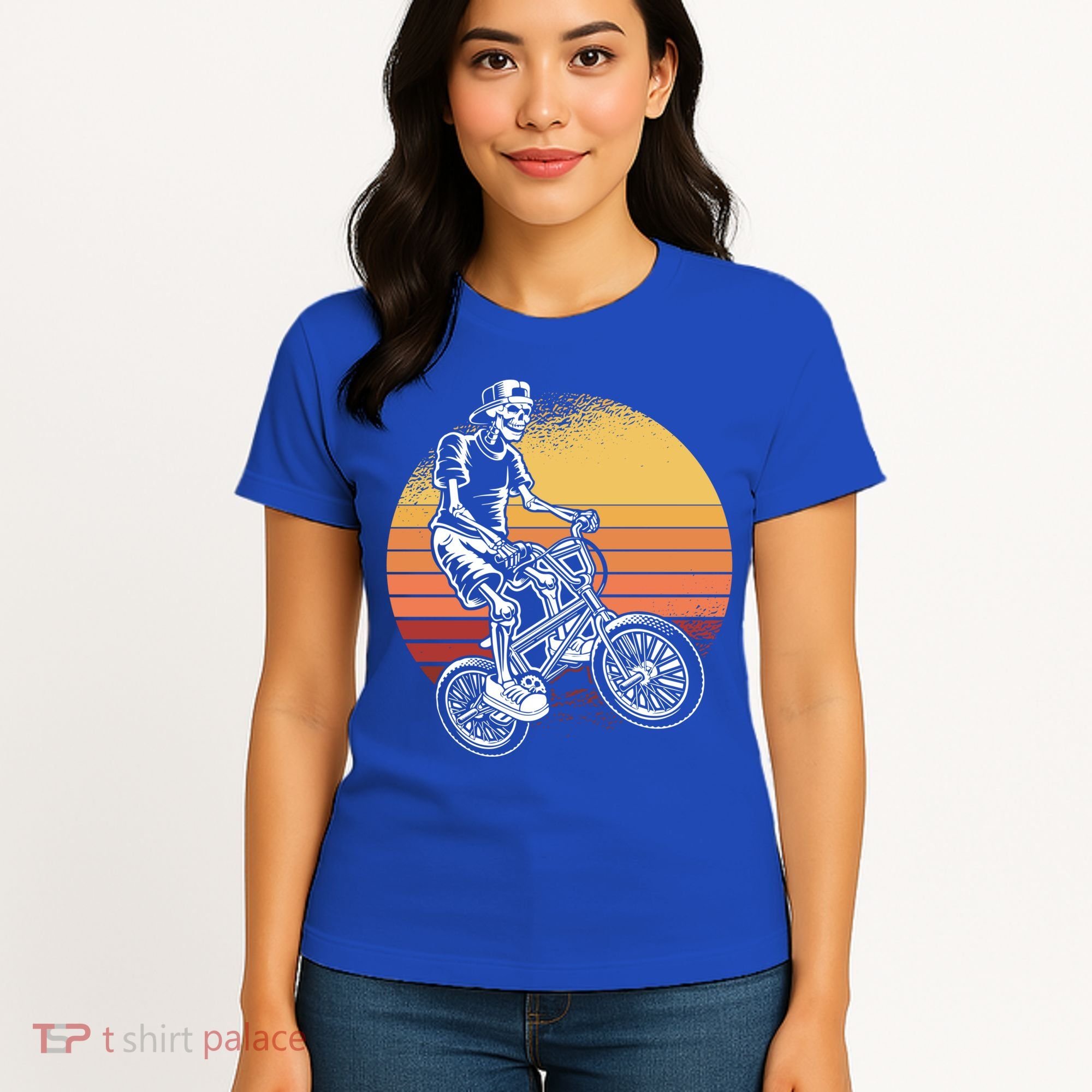 Skeleton Biking Lazy Halloween Costume Retro Bicycle Cute Gift Women's T-Shirt