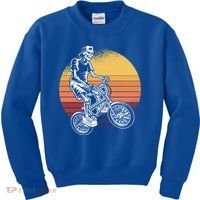 Skeleton Biking Lazy Halloween Costume Retro Bicycle Cute Gift Kids Sweatshirt thumb 0