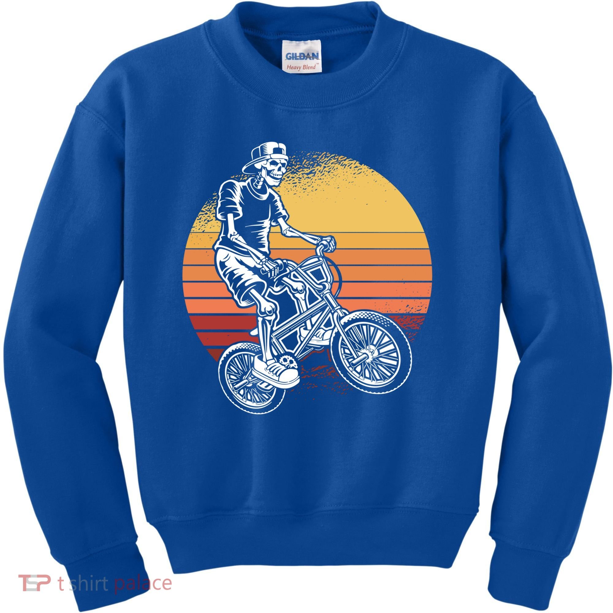 Skeleton Biking Lazy Halloween Costume Retro Bicycle Cute Gift Kids Sweatshirt