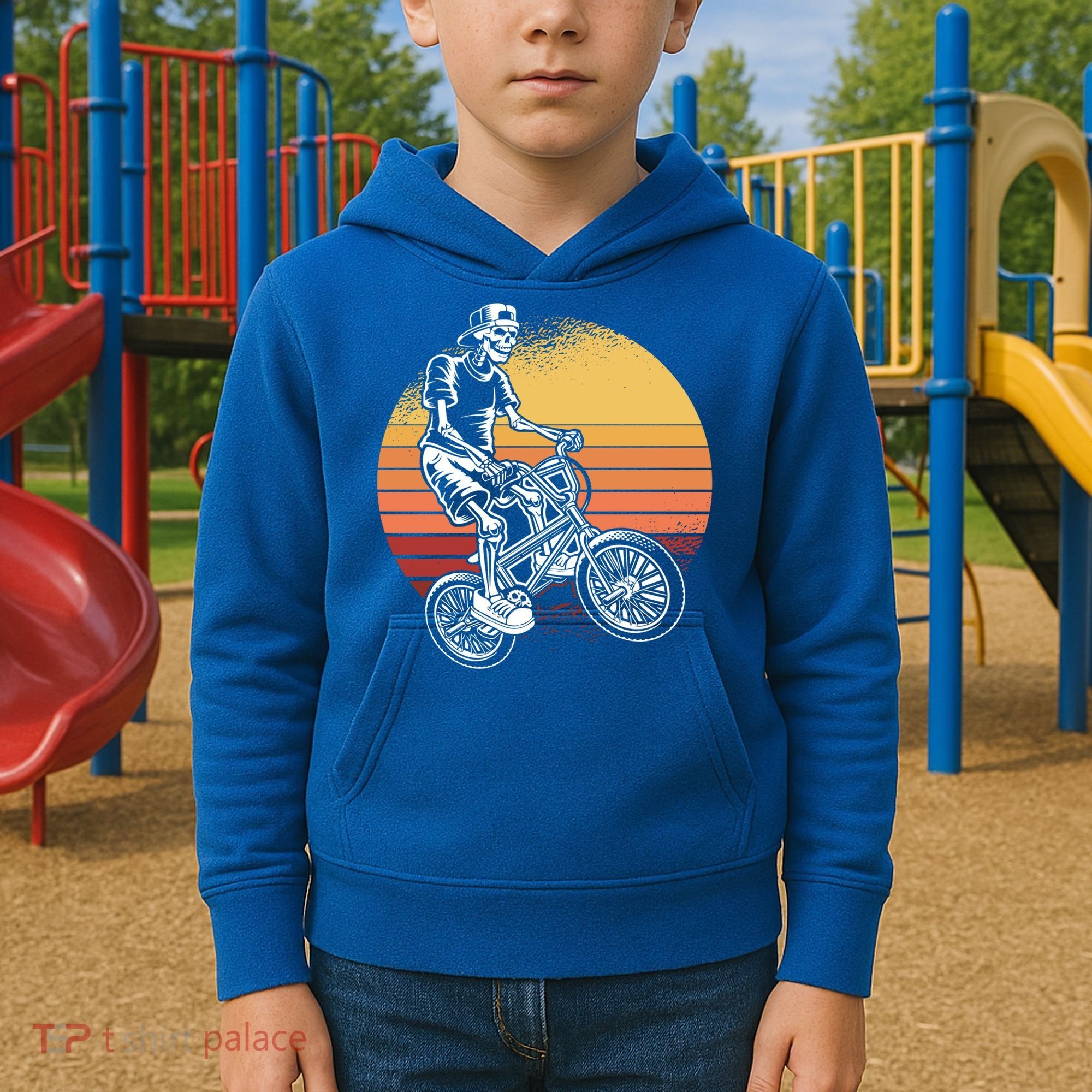 Skeleton Biking Lazy Halloween Costume Retro Bicycle Cute Gift Kids Hoodie