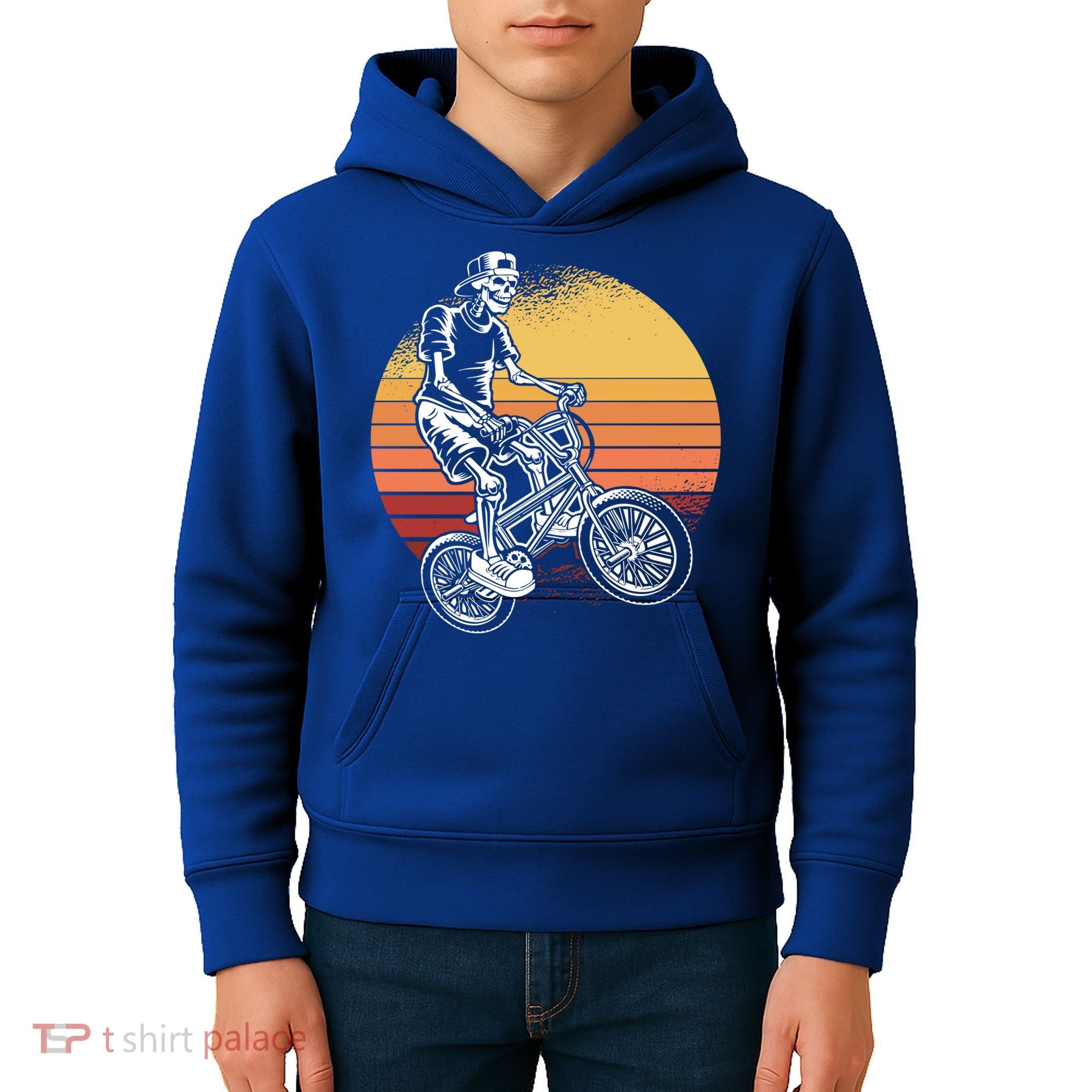 Skeleton Biking Lazy Halloween Costume Retro Bicycle Cute Gift Kids Hoodie