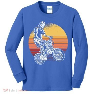 Skeleton Biking Lazy Halloween Costume Retro Bicycle Cute Gift Kids Long Sleeve Shirt