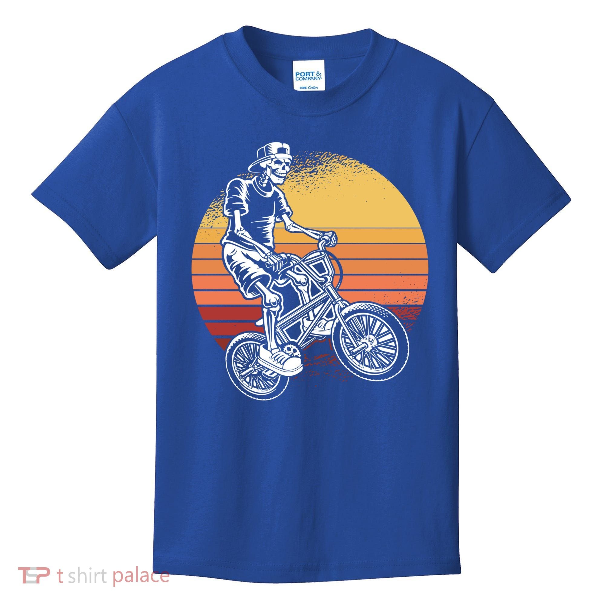 Skeleton Biking Lazy Halloween Costume Retro Bicycle Cute Gift Kids T-Shirt