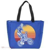 Skeleton Biking Lazy Halloween Costume Retro Bicycle Cute Gift Tote Bag thumb 0