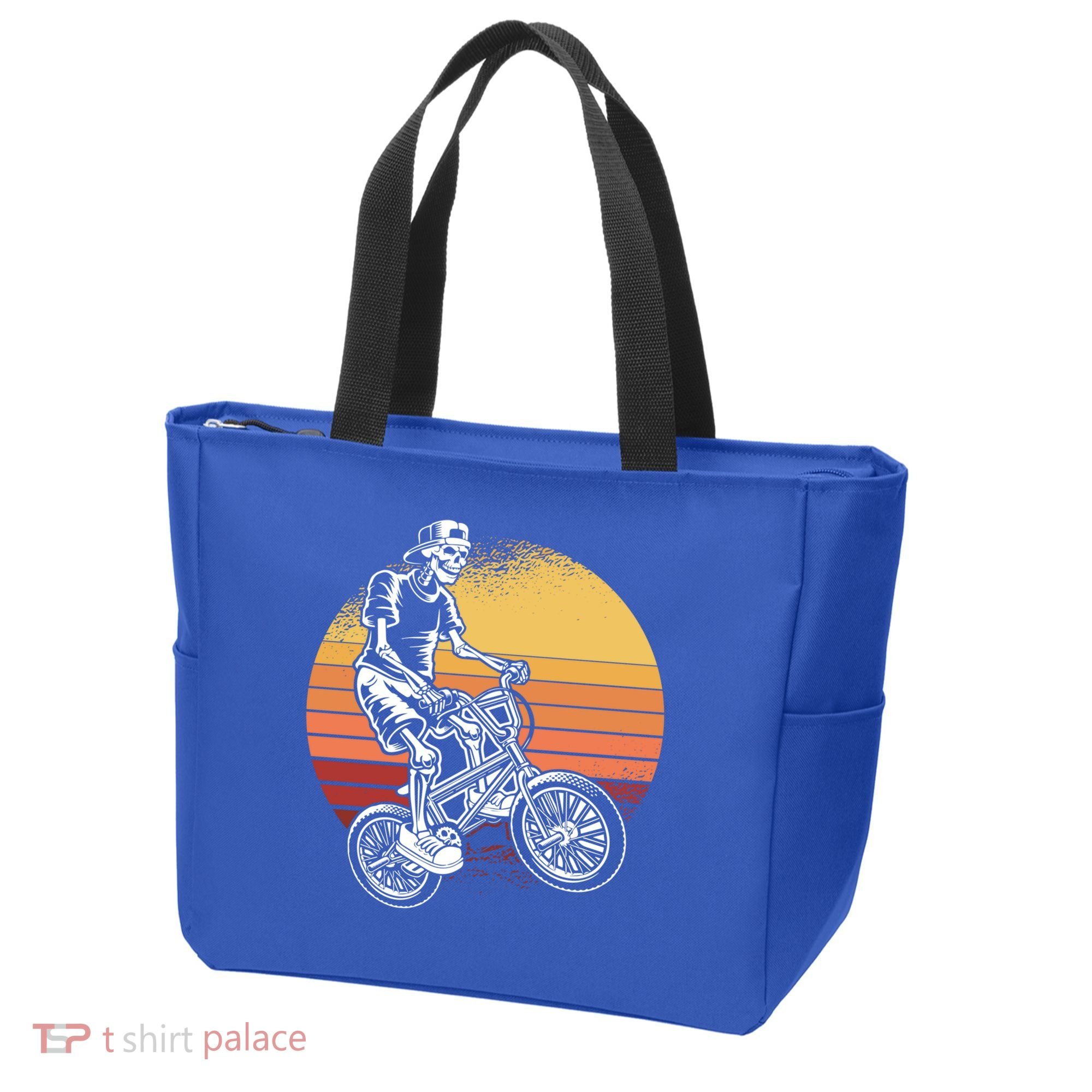 Skeleton Biking Lazy Halloween Costume Retro Bicycle Cute Gift Tote Bag