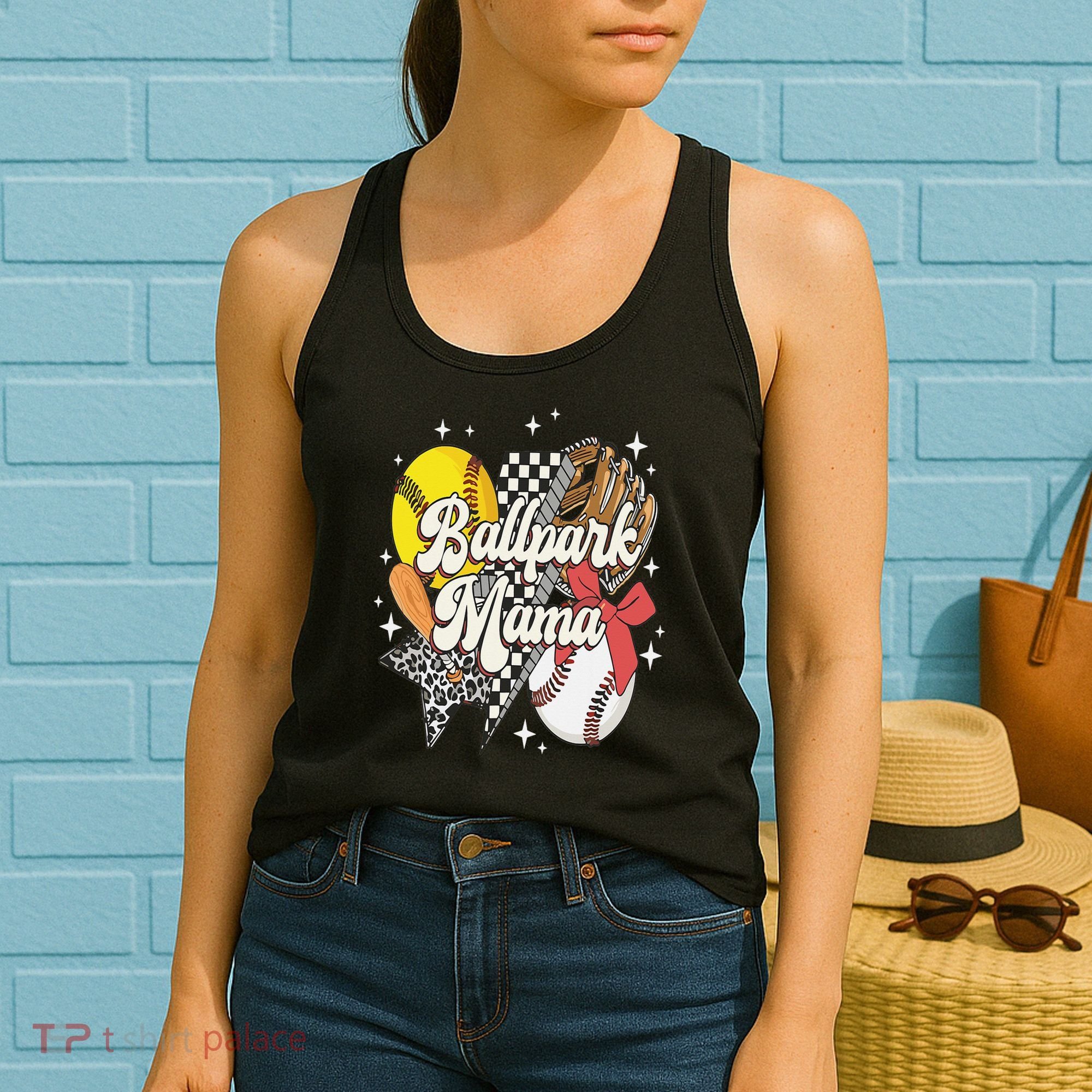 Softball Baseball Mama Game Day Ballpark Mama Mothers Day Women's Tank Top