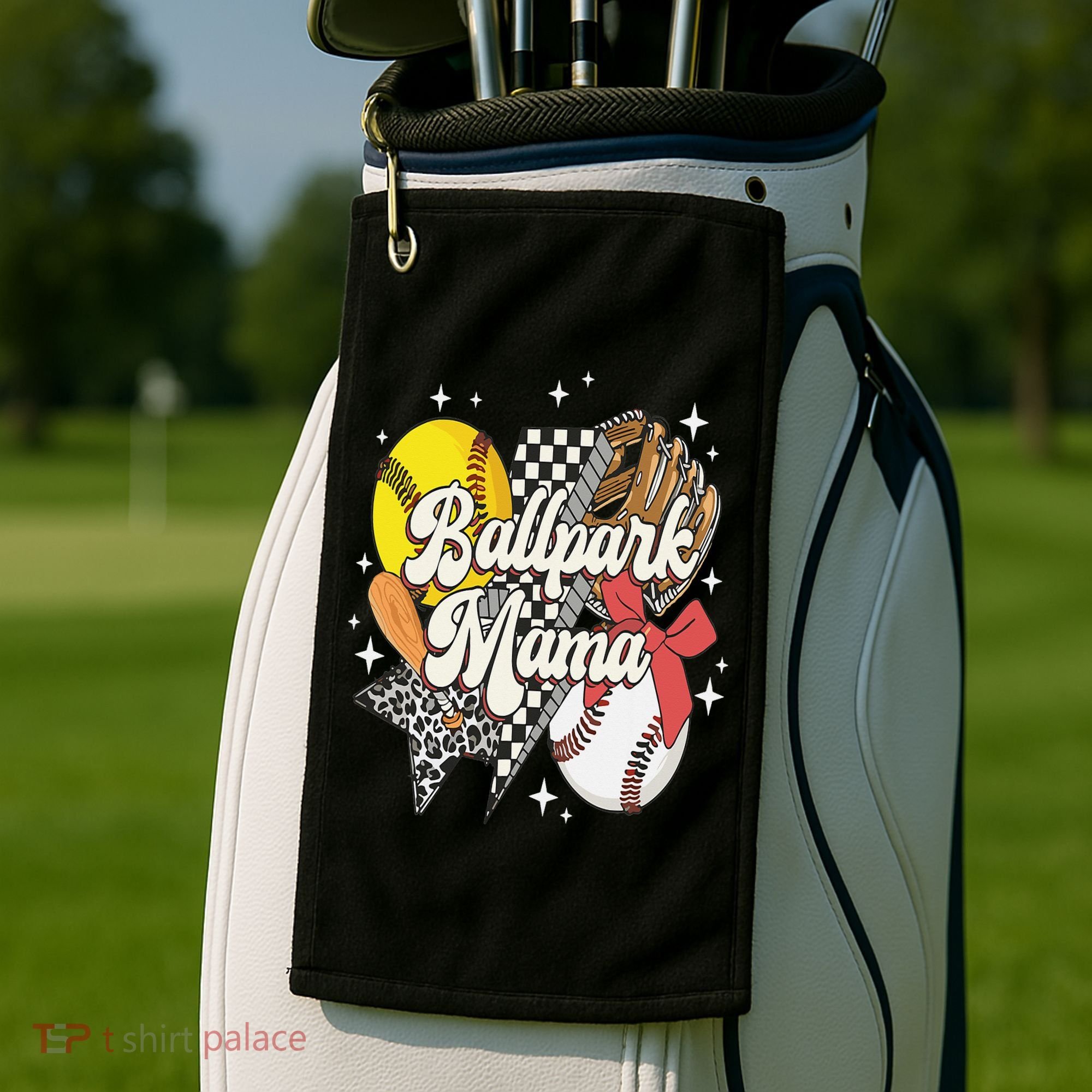 Softball Baseball Mama Game Day Ballpark Mama Mothers Day Golf Towel