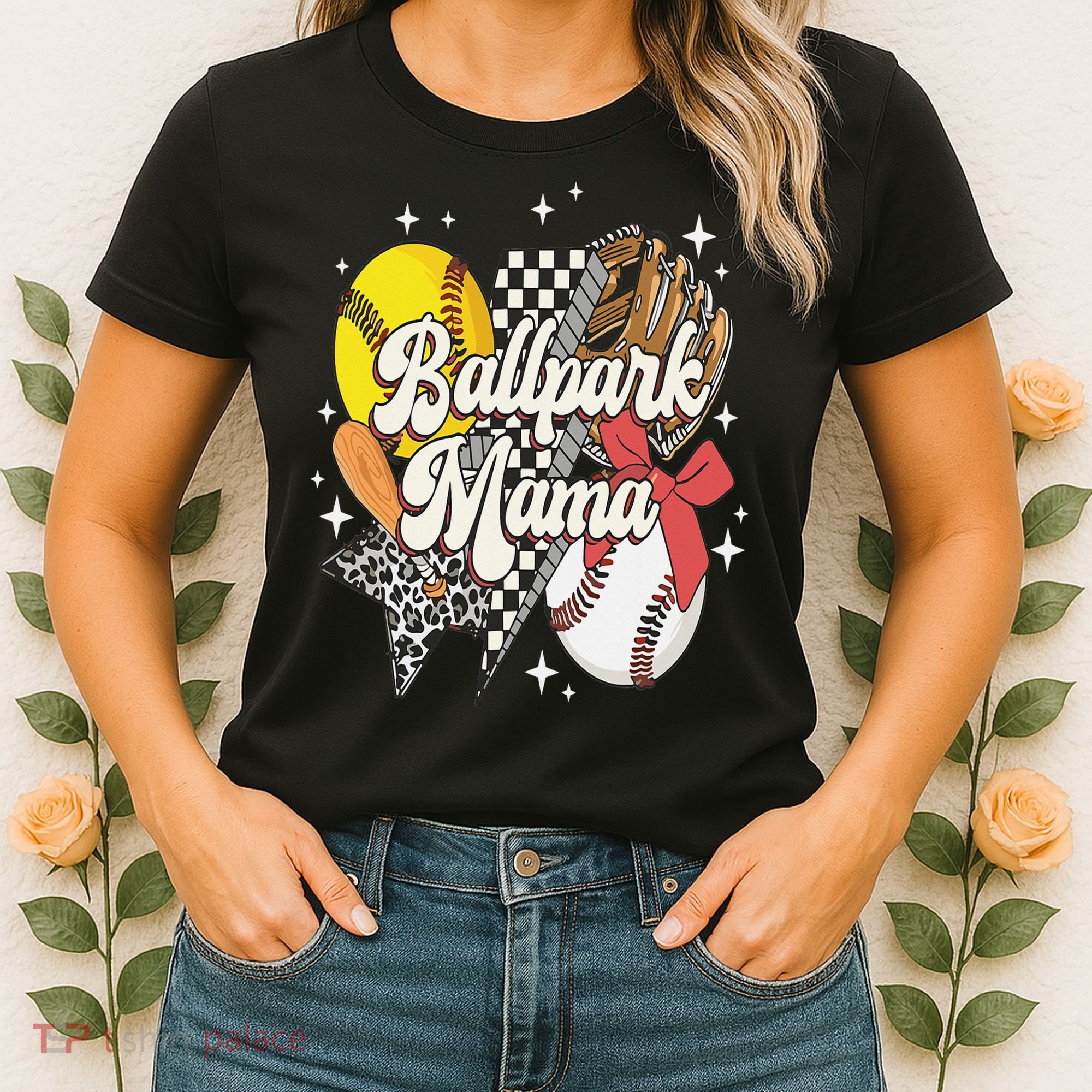 Softball Baseball Mama Game Day Ballpark Mama Mothers Day Women's T-Shirt