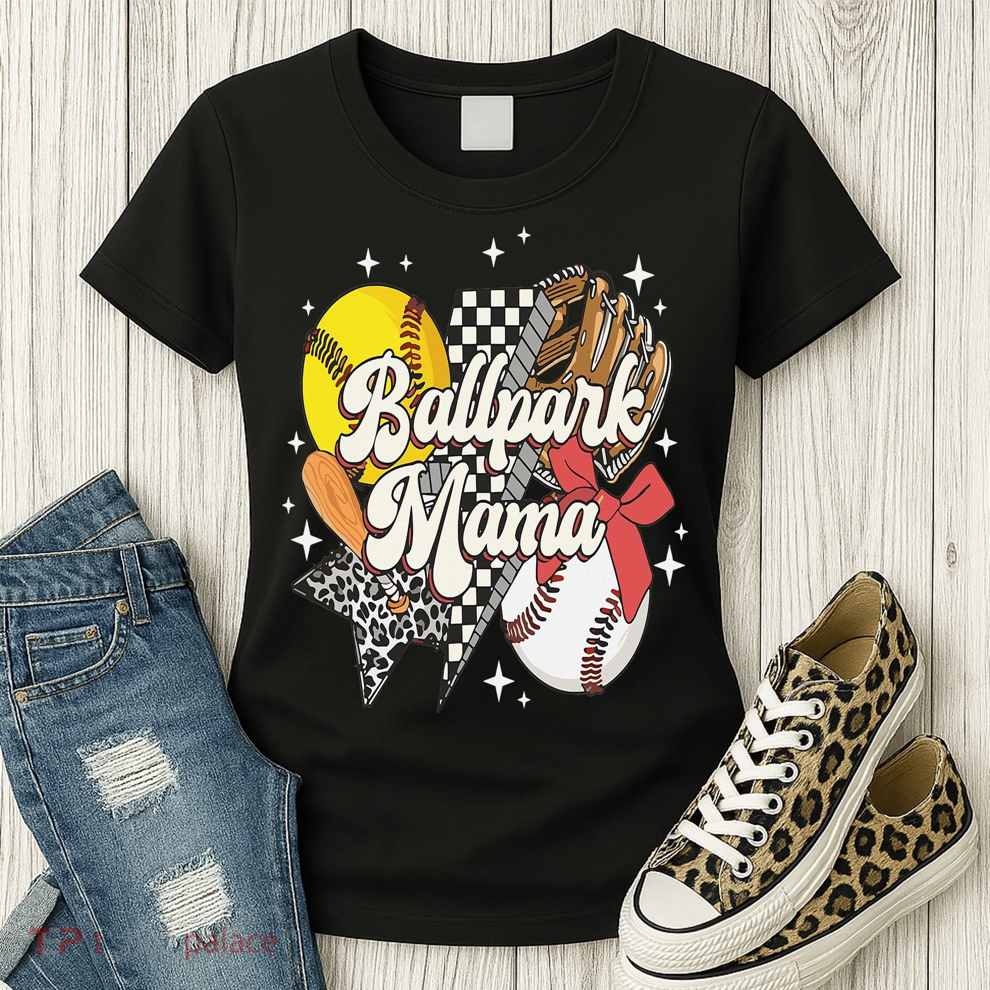 Softball Baseball Mama Game Day Ballpark Mama Mothers Day Women's T-Shirt