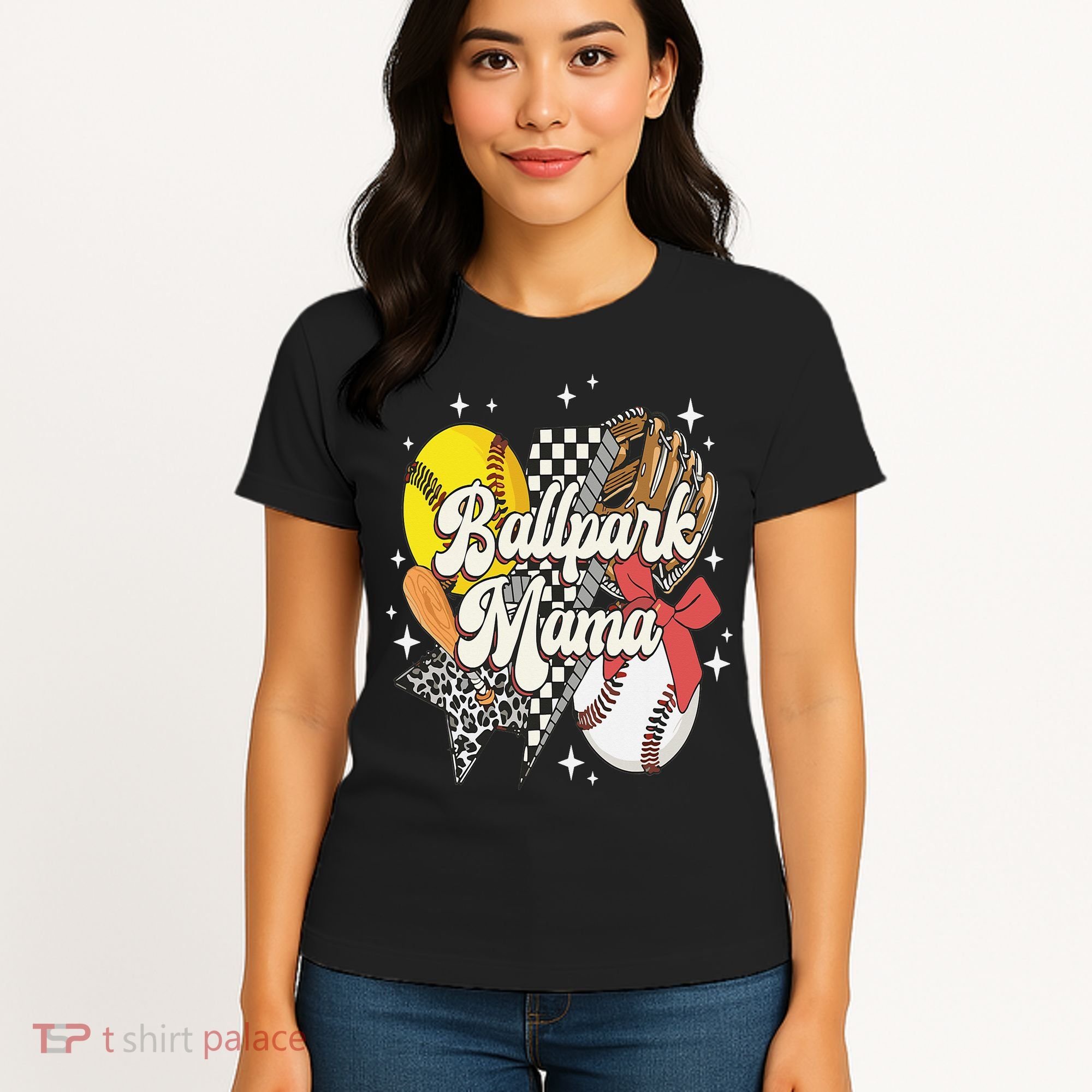 Softball Baseball Mama Game Day Ballpark Mama Mothers Day Women's T-Shirt