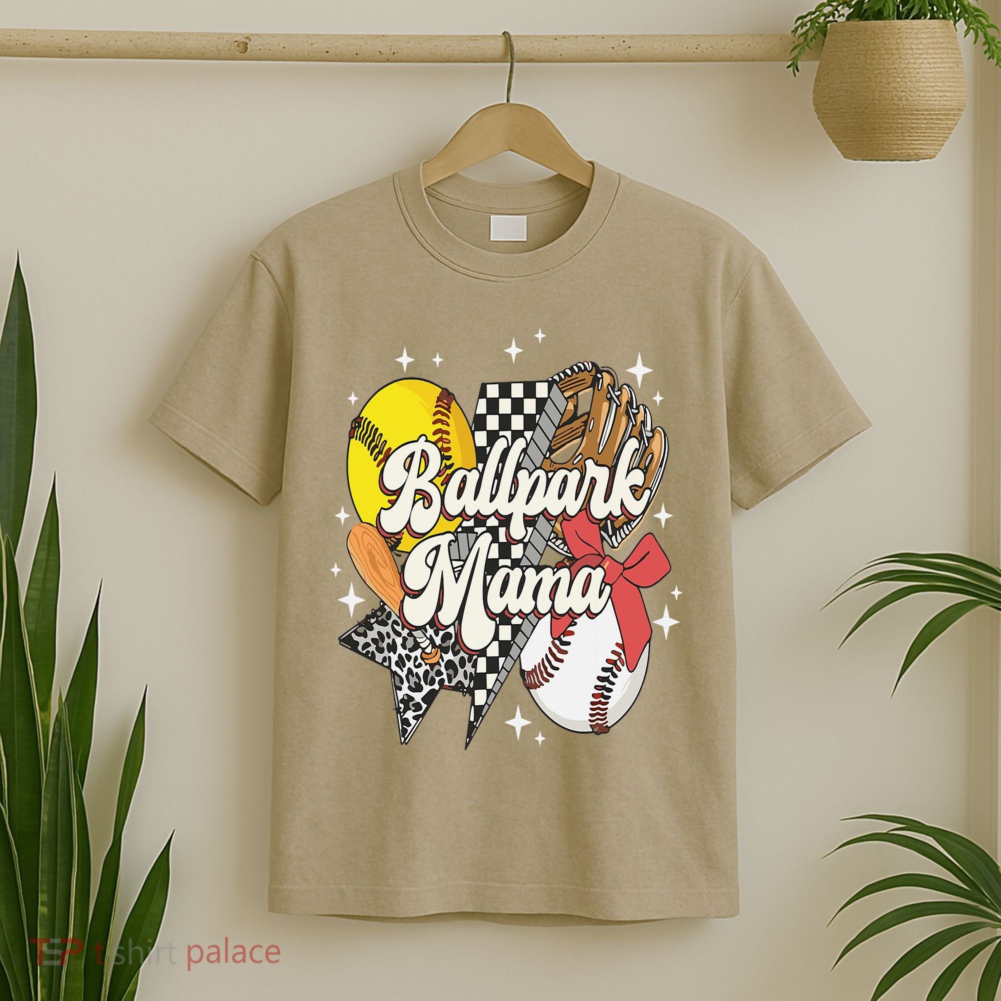 Softball Baseball Mama Game Day Ballpark Mama Mothers Day T-Shirt