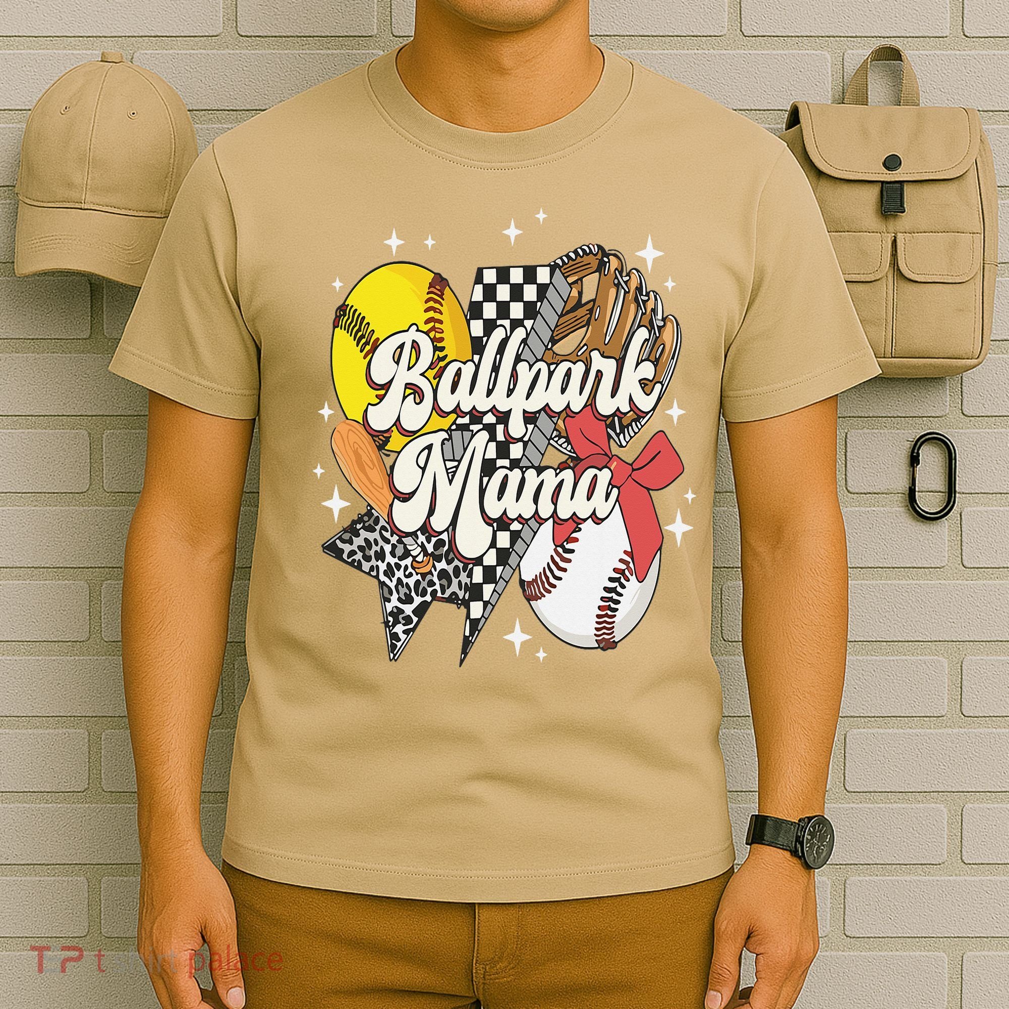 Softball Baseball Mama Game Day Ballpark Mama Mothers Day T-Shirt