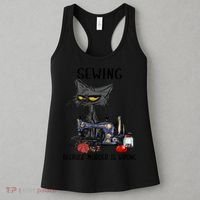 Sewing Because Murder Is Wrong Funny Cat Women's Tank Top thumb 3
