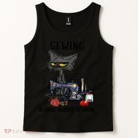 Sewing Because Murder Is Wrong Funny Cat Tank Top thumb 2