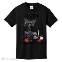 Sewing Because Murder Is Wrong Funny Cat Kids T-Shirt thumb 0