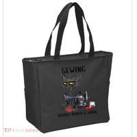 Sewing Because Murder Is Wrong Funny Cat Tote Bag thumb 2