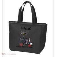 Sewing Because Murder Is Wrong Funny Cat Tote Bag thumb 3