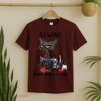 Sewing Because Murder Is Wrong Funny Cat T-Shirt thumb 2