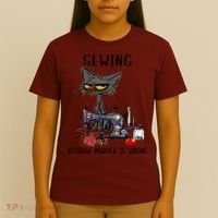 Sewing Because Murder Is Wrong Funny Cat T-Shirt thumb 4