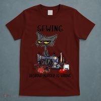 Sewing Because Murder Is Wrong Funny Cat T-Shirt thumb 5