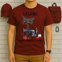 Sewing Because Murder Is Wrong Funny Cat T-Shirt thumb 6