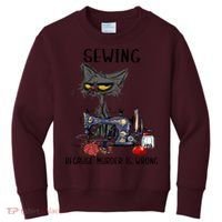 Sewing Because Murder Is Wrong Funny Cat Kids Sweatshirt thumb 0