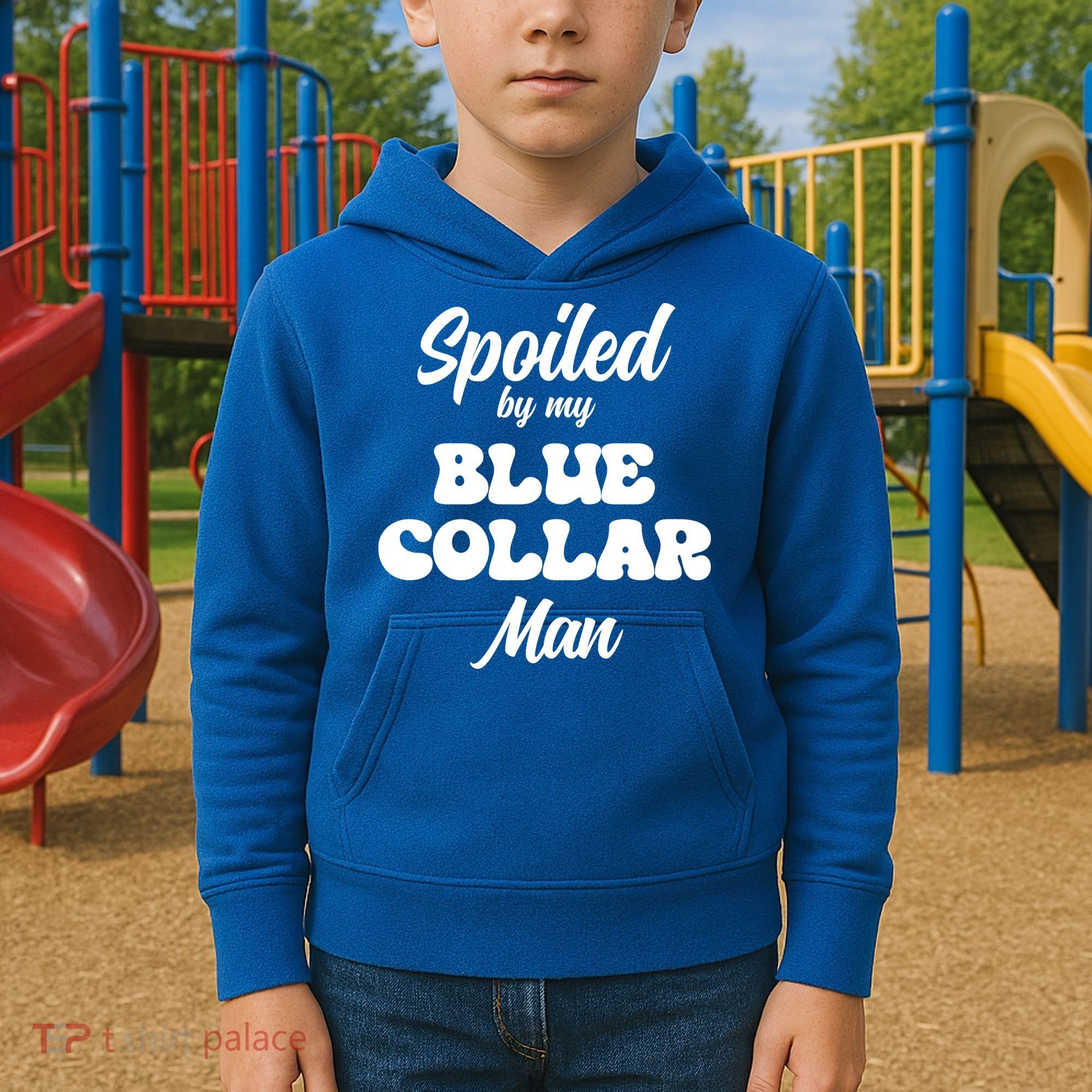Spoiled By My Blue Collar Man Kids Hoodie