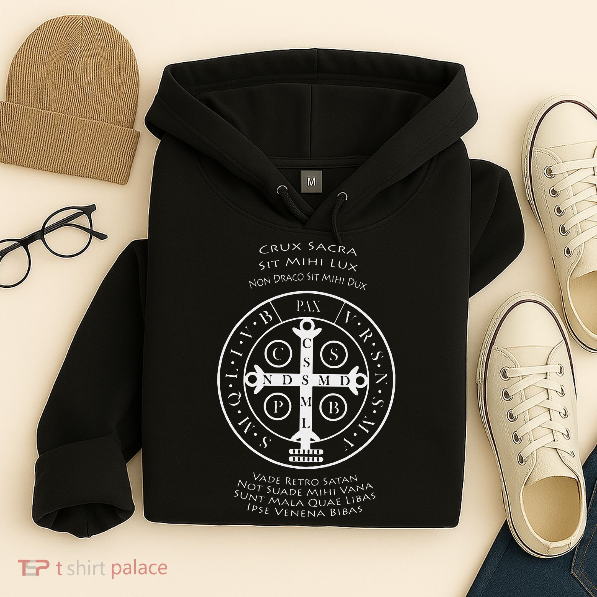 Saint Benedict Medal With Latin Prayer Religious Christian Hoodie