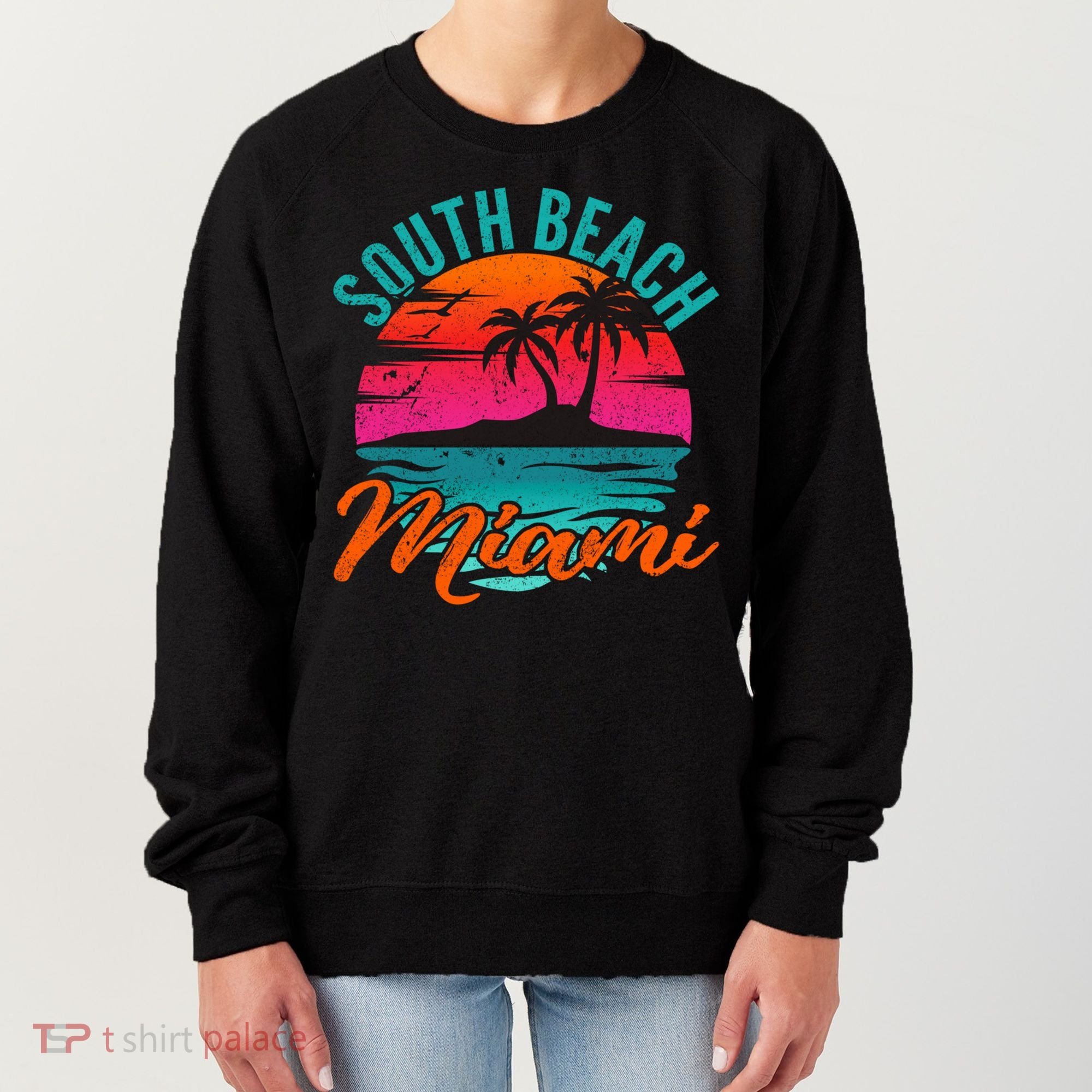 South Beach Miami Florida Sunset Vacation Distressed Grunge Cool Gift Women's Sweatshirt